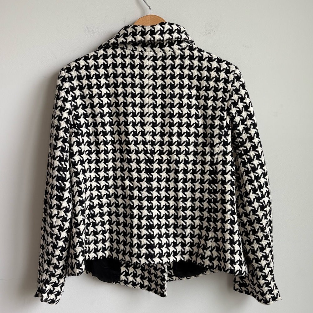Talbots Houndstooth Wool-Blend Asymmetrical Zip Moto-Style Jacket Size 14WP - Picture 9 of 10